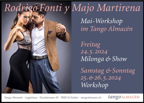 Rodrigo Fonti und Majo Martinera Sie sind eine Referenz für die neue Generation von Tänzern und Lehrern des Tango. Sie vereinen den traditionellen Tango mit der Fantasie des Tango Nuevo und entwickeln ihren eigenen Stil: den Tango Salón Moderno.   Mit ihrer Nüchternheit und Eleganz, sowie mit ihrer soliden und effektiven Unterrichtsart, zählen sie zu den Besten. https://www.tangoalmacen.ch/rodrigo-majo-202405/