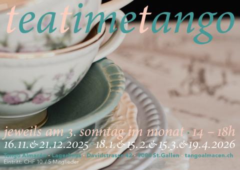 Unsere beliebte TeaTime-Milonga findet morgen Sonntag, den 21. 12. 2025  von 14.00 bis 18.00 Uhr im Almacén an der Davidstrasse 42, St. Gallen statt.